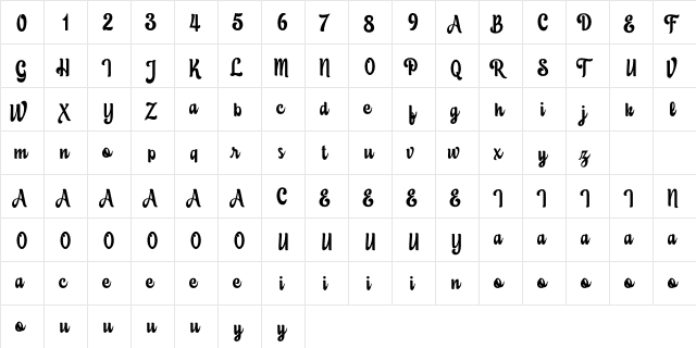 Eustachio Demo Regular  glyph index