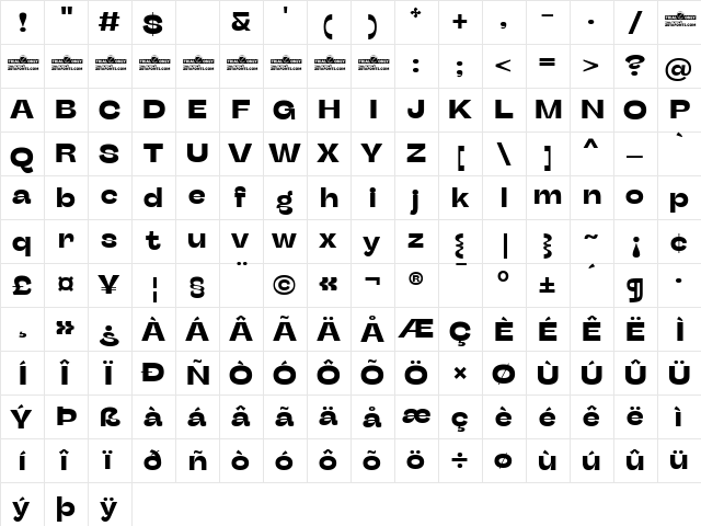 Stinger Wide Trial Bold  glyph index