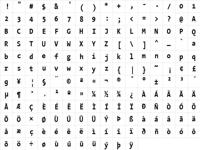 The Sans Mono Condensed- Regular  glyph index