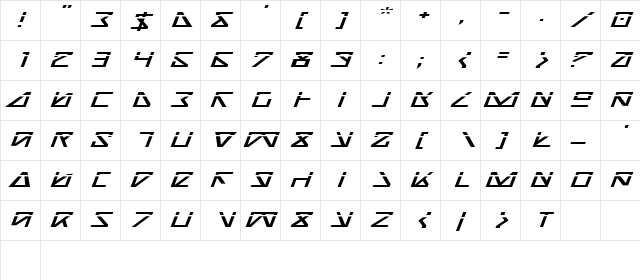 Nick Turbo Expanded ItLas Expanded ItLas  glyph index