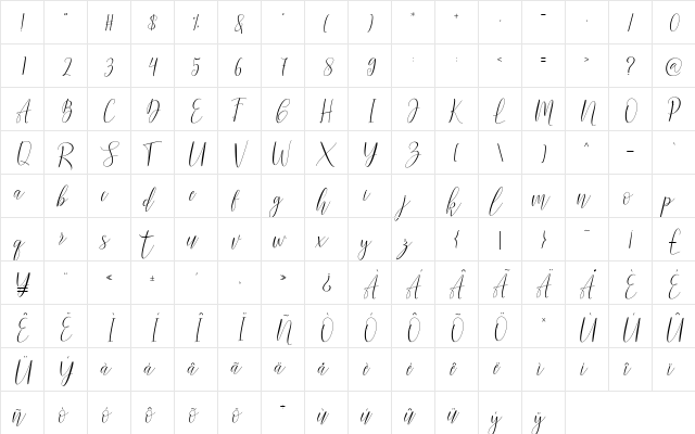 lanilla Regular  glyph index