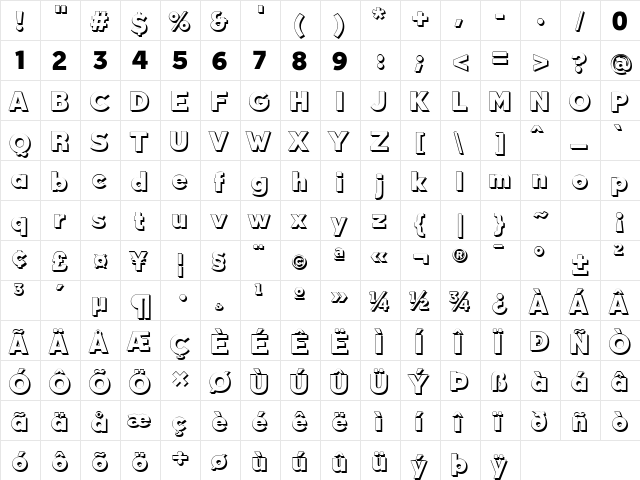 Qebab Shadow FFP Regular  glyph index