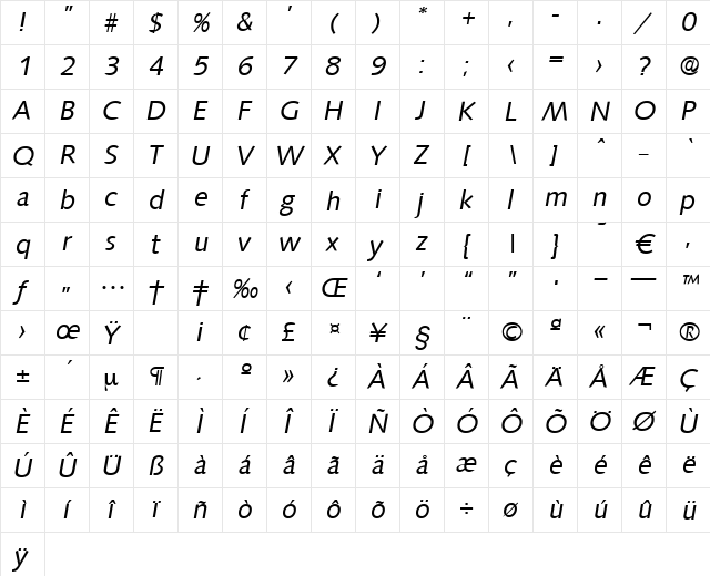 Saxony-RegularIta Regular  glyph index