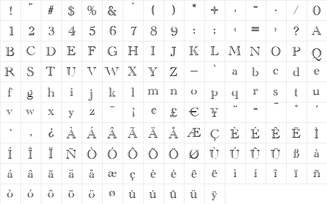 EmmaBecker Regular  glyph index