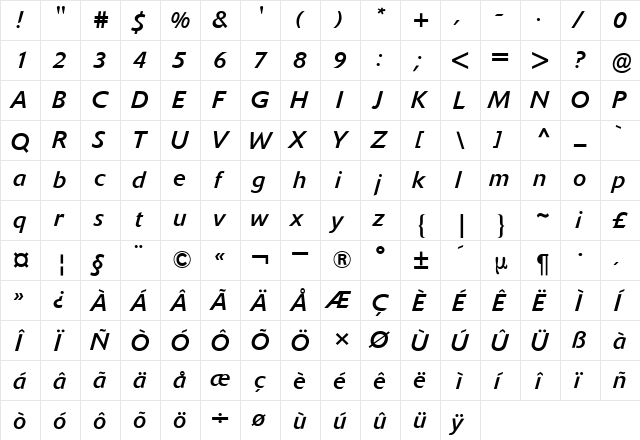 Delta BQ Italic  glyph index