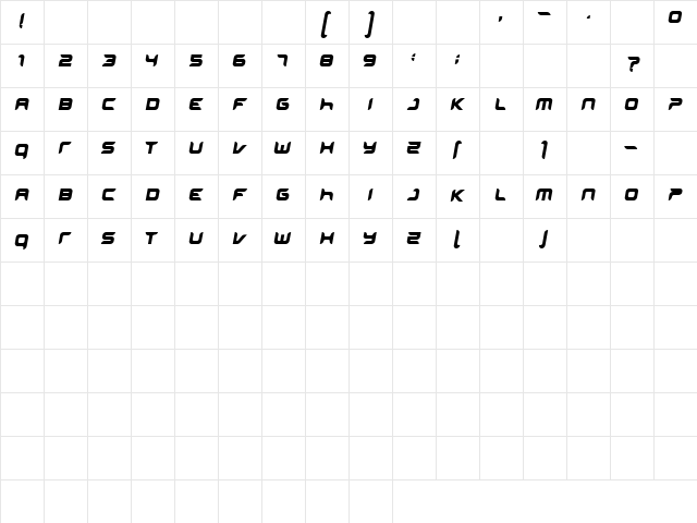 miniskip Regular  glyph index