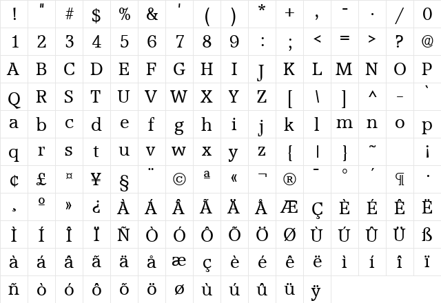 Accord SF Regular  glyph index