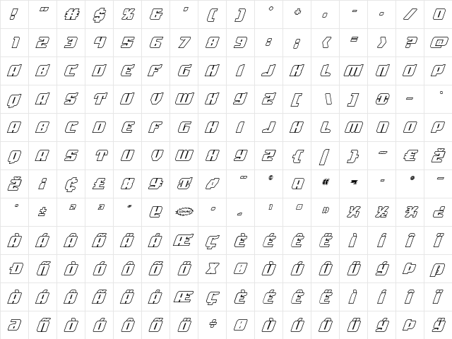 Spartaco Bold Outline Regular  glyph index