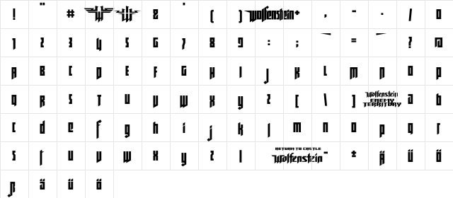 RUSWolfenstein Regular  glyph index