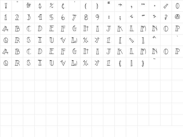 Doodle FillIn Regular  glyph index