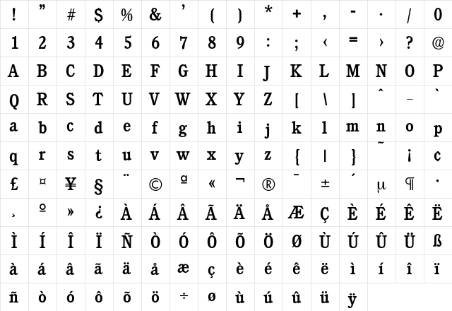 Calgary-Medium Regular  glyph index