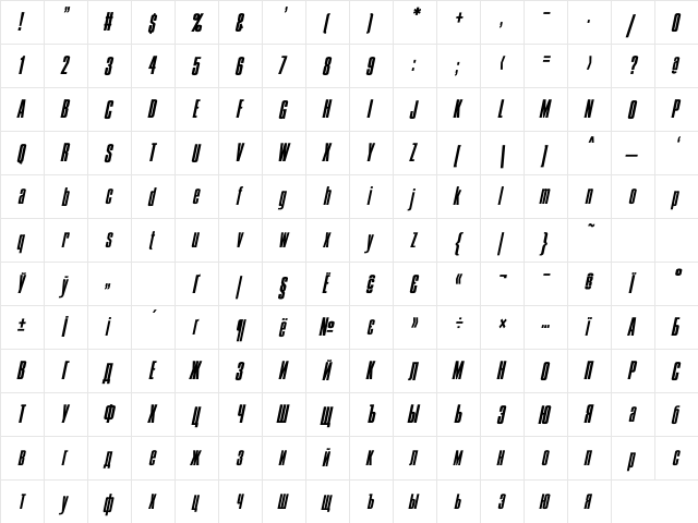 Condens Bold Italic  glyph index