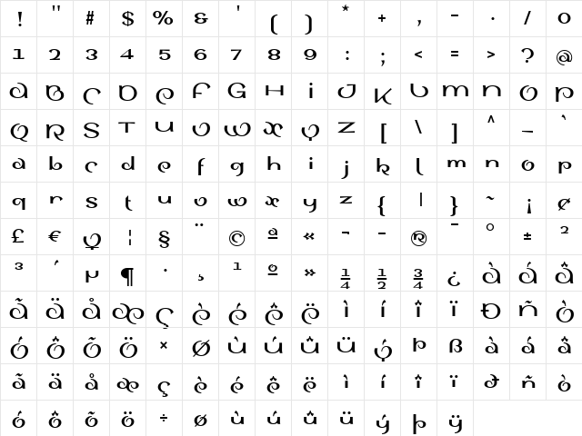 SinahSans LT Bold  glyph index