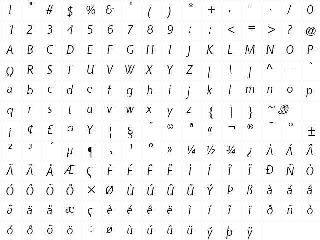 Que SSi Italic  glyph index