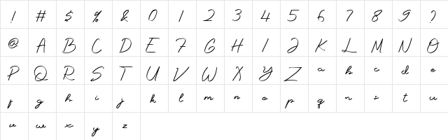Natasha Amelia Regular  glyph index