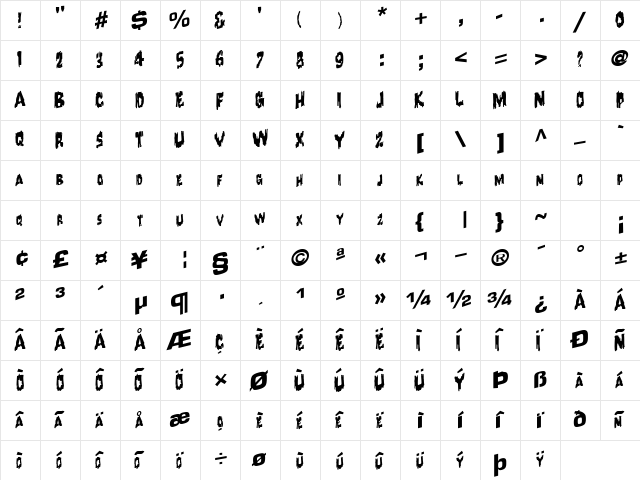 ChangeCourseFont56 Regular  glyph index