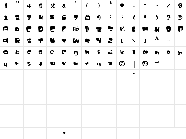 Elefunkt Regular  glyph index