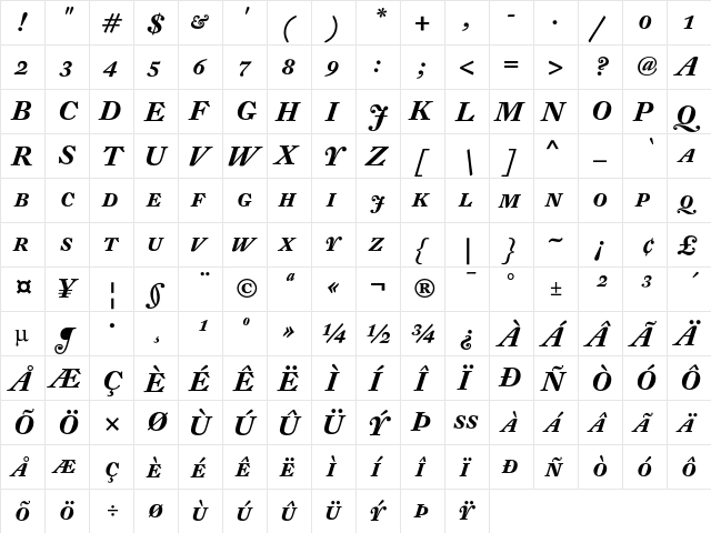 DTL Fleischmann D Caps Bold Italic  glyph index