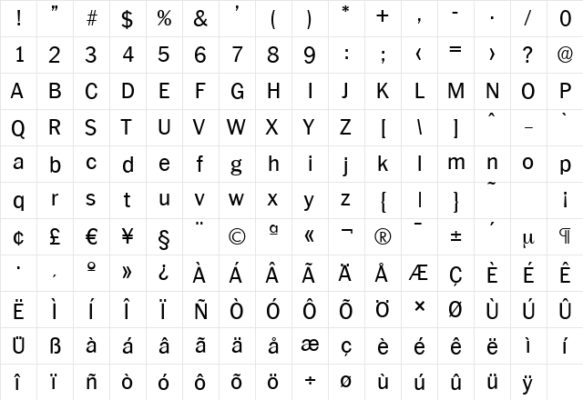 PlymouthSerial Regular  glyph index