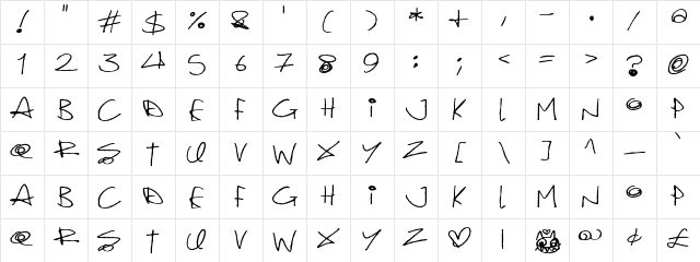 Quirky Cat Regular  glyph index