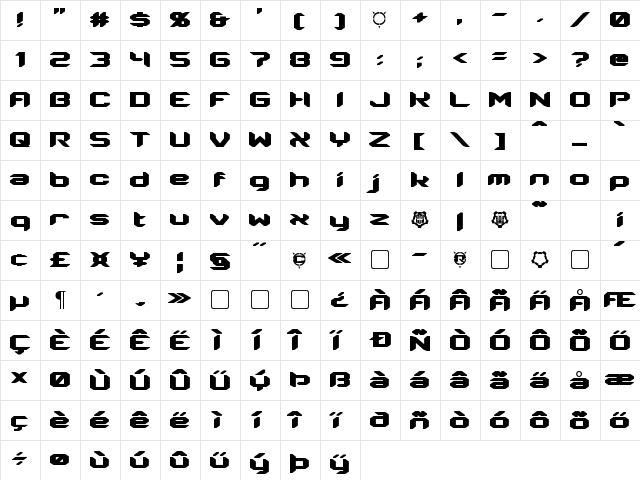 Energon Regular  glyph index