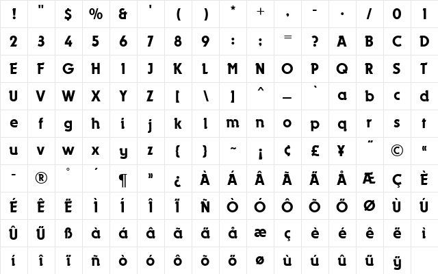 Dynamo MN Medium  glyph index