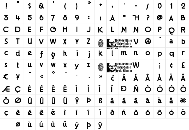 Gaumont Regular  glyph index