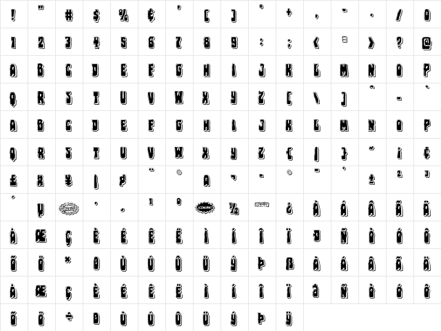 Pocket Monster Punch Regular  glyph index