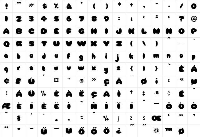 Babycakes Regular  glyph index
