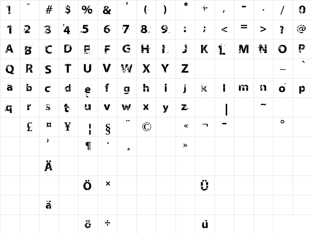 NeoTrash Bold  glyph index
