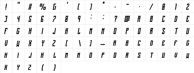Alardo Demo Italic  glyph index