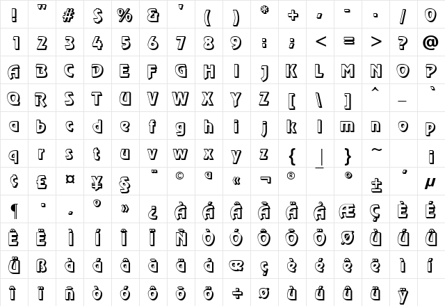 ChorusLineShadowSSK Regular  glyph index