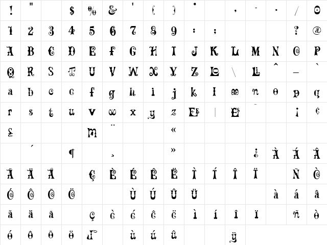 ft82 Regular  glyph index