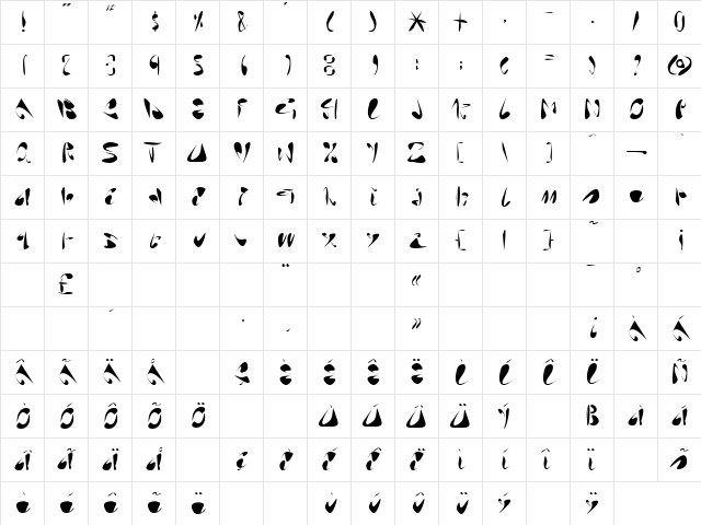 LTAraby Rafique Regular  glyph index