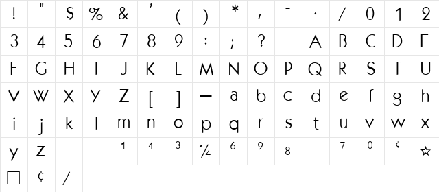 KabelPlain Regular  glyph index