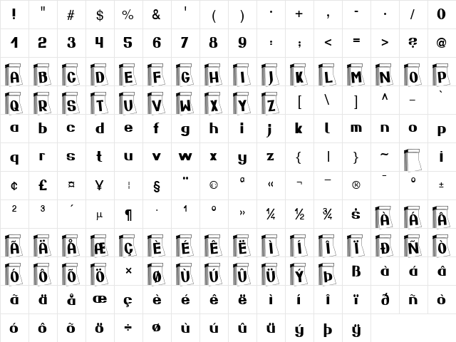 Diary Becker Bold  glyph index