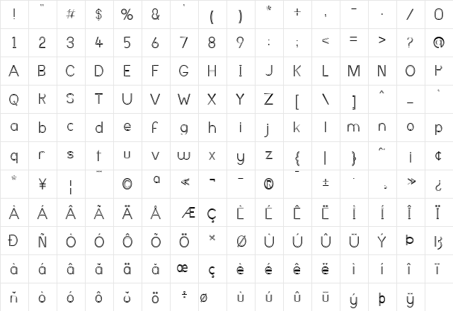 Ericott Regular  glyph index
