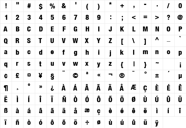 HeaveneticaCond8 HvySH  glyph index
