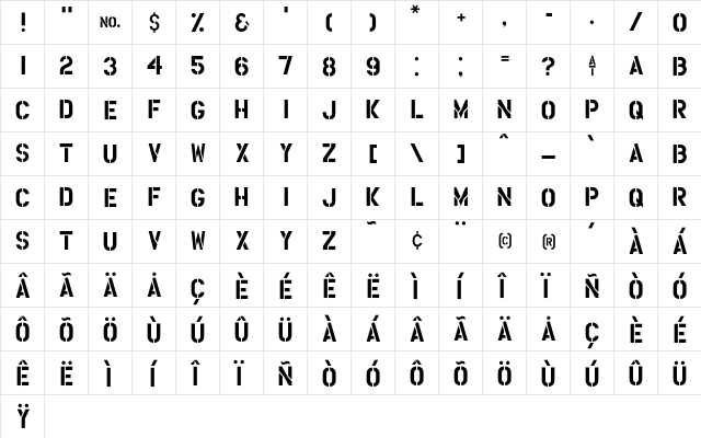 Housebroken Clean  glyph index