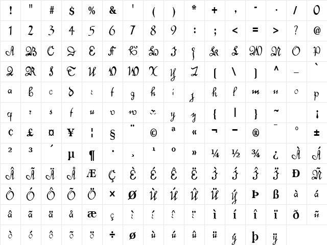 DancePrancer Regular  glyph index