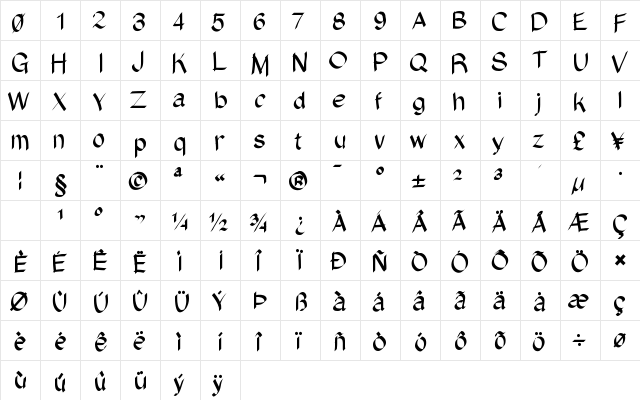 ElisFont3 Medium  glyph index