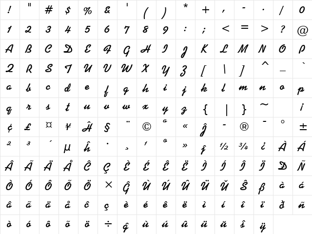 Kaufmann Eo Bold  glyph index