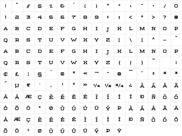 Sebastien Slab Round Regular  glyph index