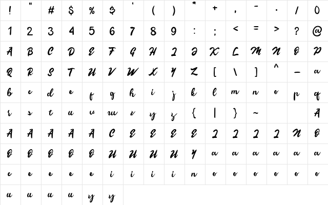 Vertilaser Regular  glyph index