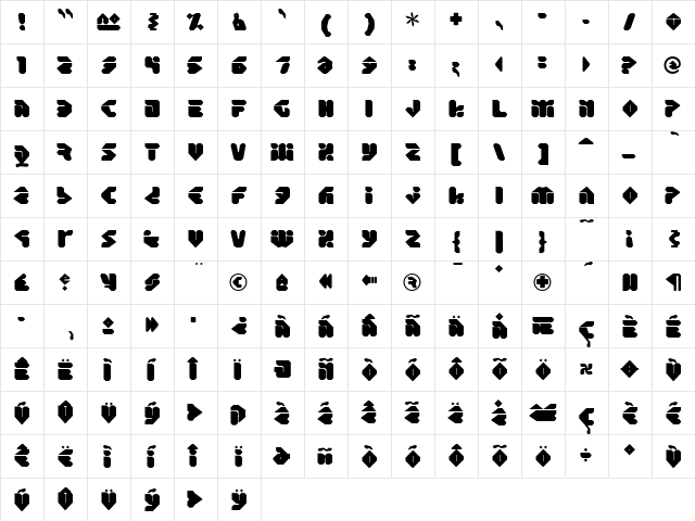 Eraser Regular  glyph index