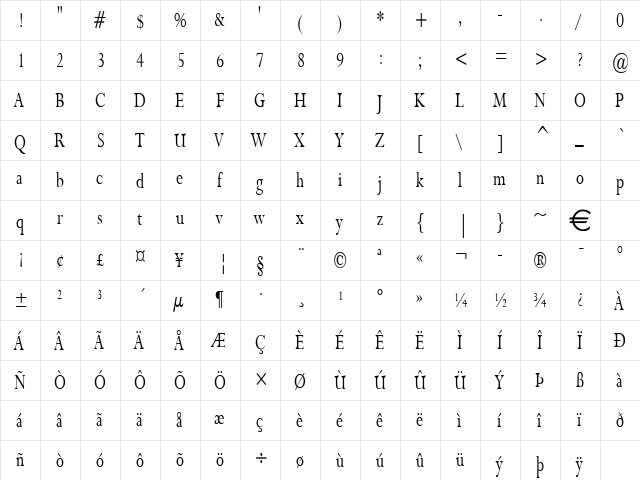 RapidThin Normal  glyph index