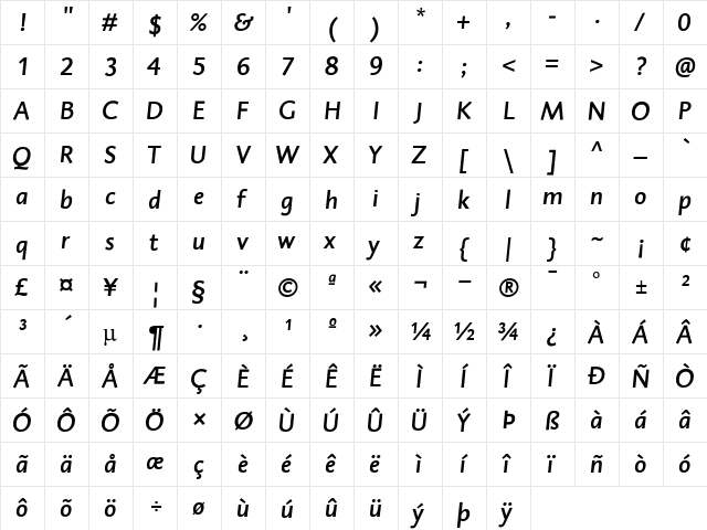 DTLCaspariTMedium Regular  glyph index