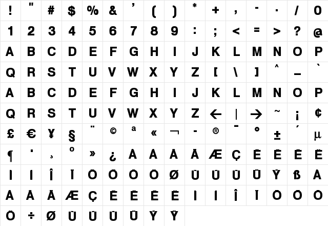 HeldustryFTVBasic Black Regular  glyph index