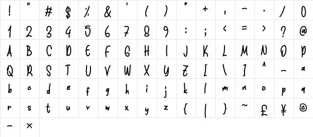 Funnis Regular  glyph index