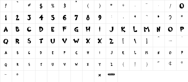 Zono Bold  glyph index
